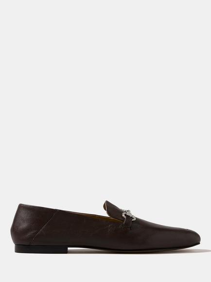 Mint Velvet Camille Leather Snaffle Trim Loafers, Brown, Brown