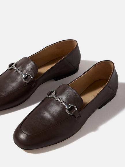 Mint Velvet Camille Leather Snaffle Trim Loafers, Brown - view 2, Brown