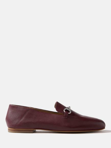 Mint Velvet Camille Leather Snaffle Trim Loafers, Red Burgundy, Red Burgundy
