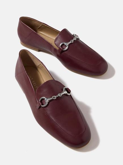 Mint Velvet Camille Leather Snaffle Trim Loafers, Red Burgundy - view 2, Red Burgundy