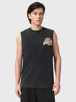AllSaints Roque Graphic Print Sleeveless Cotton Vest, Washed Black, Washed Black