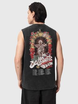 AllSaints Roque Graphic Print Sleeveless Cotton Vest, Washed Black - view 2, Washed Black