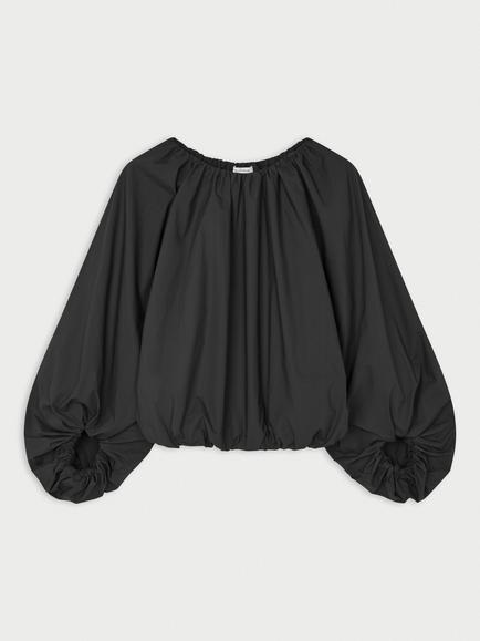 By Malene Birger Semara Balloon Sleeve Cotton Blouse, Black, Black