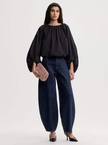 By Malene Birger Semara Balloon Sleeve Cotton Blouse, Black - view 2, Black