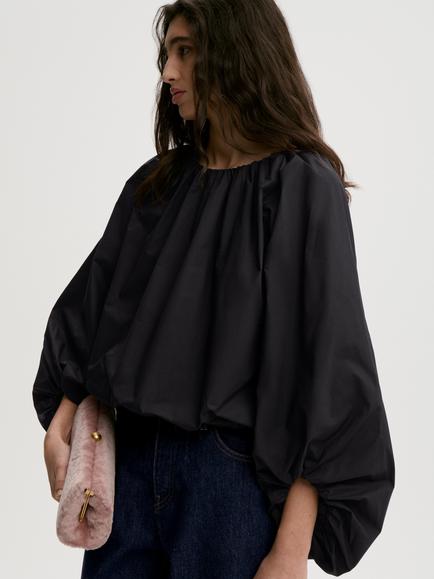 By Malene Birger Semara Balloon Sleeve Cotton Blouse, Black - view 2, Black