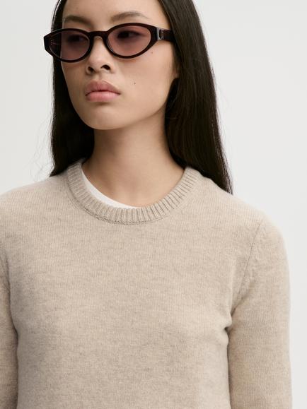 By Malene Birger Hannah Crew Neck Wool Jumper, Grey Brown Melange - view 2, Grey Brown Melange
