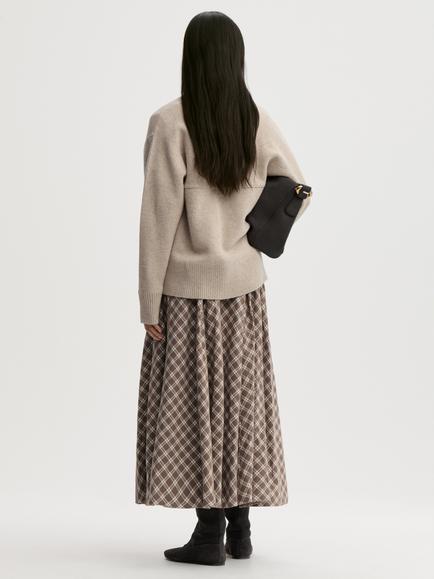 By Malene Birger Eden Check Cotton Midi Skirt, Brown/Cream - view 2, Brown/Cream