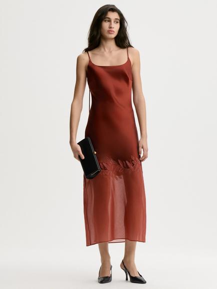 By Malene Birger Camilla Sleeveless Satin Midi Slip Dress, Berry Red - view 2, Berry Red