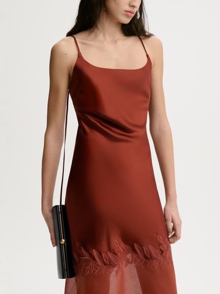 By Malene Birger Camilla Sleeveless Satin Midi Slip Dress, Berry Red - view 2, Berry Red