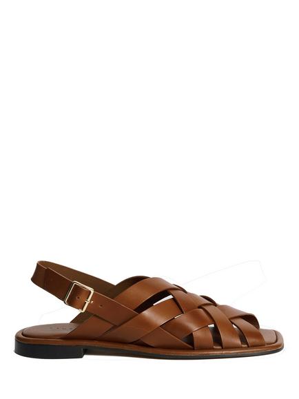 Jigsaw Woven Leather Fisherman Sandals, Tan, Tan