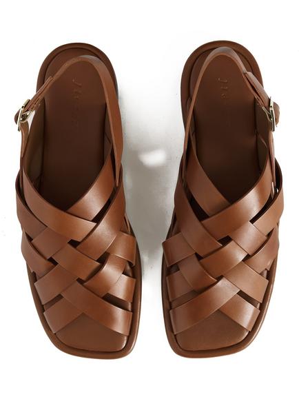 Jigsaw Woven Leather Fisherman Sandals, Tan - view 2, Tan