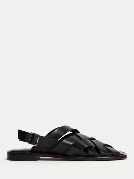 Jigsaw Leather Woven Fisherman Sandals, Black, Black