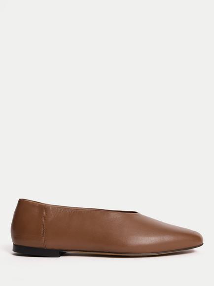 Jigsaw Lola Leather Ballerina Pumps, Tan, Tan