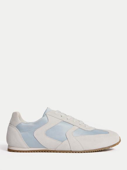 Jigsaw Porto Satin Lace Up Trainers, Blue
