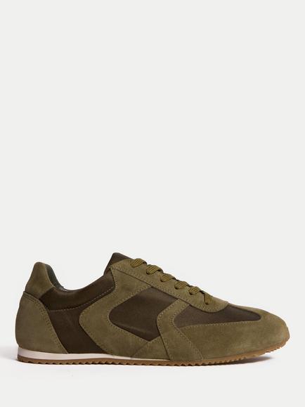 Jigsaw Porto Satin Lace Up Trainers, Khaki