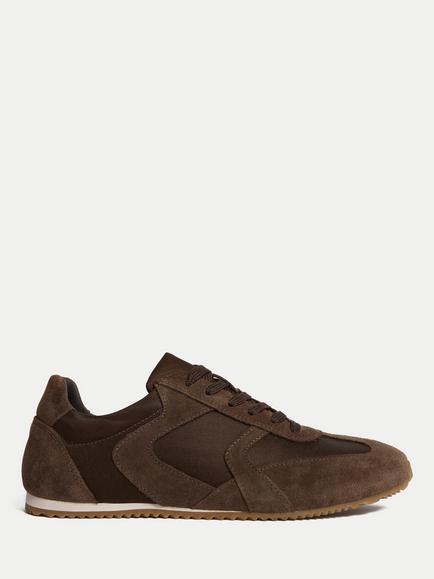 Jigsaw Porto Satin Lace Up Trainers, Chocolate
