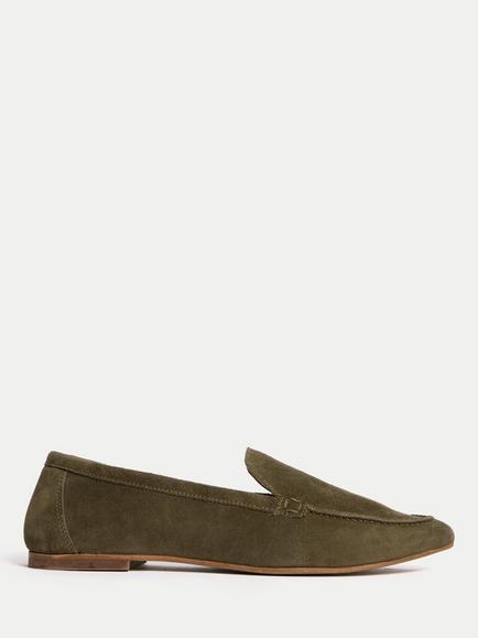 Jigsaw Soft Suede Pointed Loafers, Khaki, Khaki