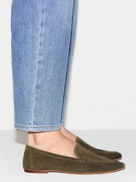 Jigsaw Soft Suede Pointed Loafers, Khaki - view 2, Khaki