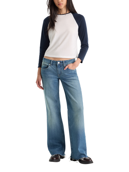 Good American Vintage Low Rise Loose Leg Jeans, Troubled Water, Troubled Water