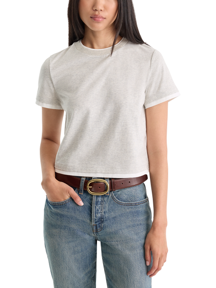 Good American The Layered Cotton T-Shirt, Grey/White, Grey/White