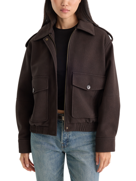 Good American Faux Leather Bomber Jacket, Dark Brown - view 2, Dark Brown