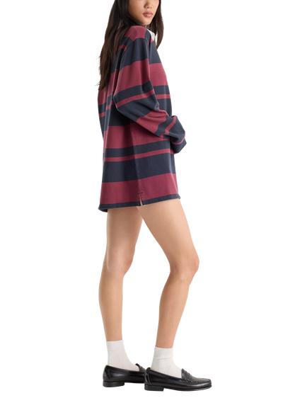 Good American Striped Cotton Knit Rugby Mini Dress, Navy/Red - view 2, Navy/Red