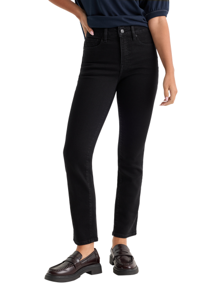 Good American Good Legs Soft Tech Denim Straight Jeans, Black, Black