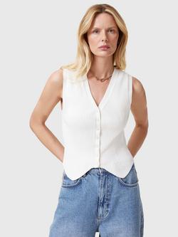 AllSaints Cruz Sleeveless Ribbed V-Neck Waistcoat containing LENZING™ ECOVERO™ Viscose, Chalk White, Chalk White