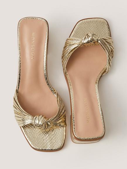 Monsoon Gwen Knot Mule Shoes, Gold - view 2, Gold