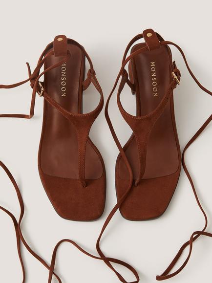 Monsoon Hatty Heeled Sandals, Chocolate - view 2, Chocolate
