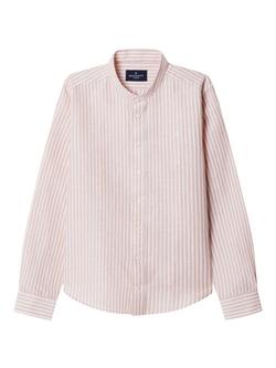 Hackett London Kids' Classic Fit Band Collar Striped Shirt, Peach Orange, Peach Orange