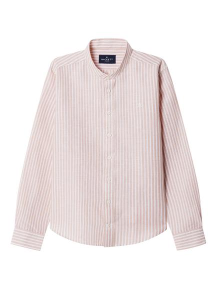 Hackett London Kids' Classic Fit Band Collar Striped Shirt, Peach Orange, Peach Orange