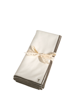 Truly Embroidered Edge Cotton Napkins, Set of 4, White/Mushroom, White/Mushroom
