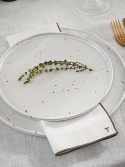 Truly Embroidered Edge Cotton Napkins, Set of 4, White/Mushroom - view 2, White/Mushroom
