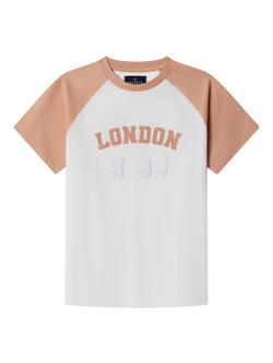 Hackett London Kids' Cotton Colour Block T-Shirt, Peach Orange, Peach Orange
