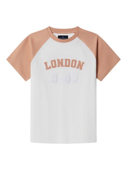 Hackett London Kids' Cotton Colour Block T-Shirt, Peach Orange, Peach Orange