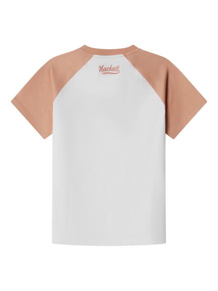 Hackett London Kids' Cotton Colour Block T-Shirt, Peach Orange - view 2, Peach Orange