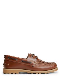 Tommy Hilfiger Leather Braided Boat Shoes, Ginger Clay, Ginger Clay