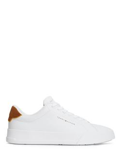 Tommy Hilfiger TH Court Core Leather Trainers, White/Brown, White/Brown