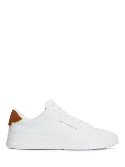 Tommy Hilfiger TH Court Core Leather Trainers, White/Brown, White/Brown
