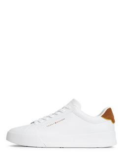 Tommy Hilfiger TH Court Core Leather Trainers, White/Brown - view 2, White/Brown