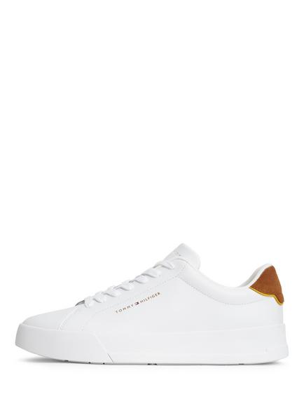Tommy Hilfiger TH Court Core Leather Trainers, White/Brown - view 2, White/Brown