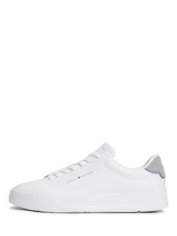 Tommy Hilfiger TH Court Core Leather Trainers, White/Grey - view 2, White/Grey