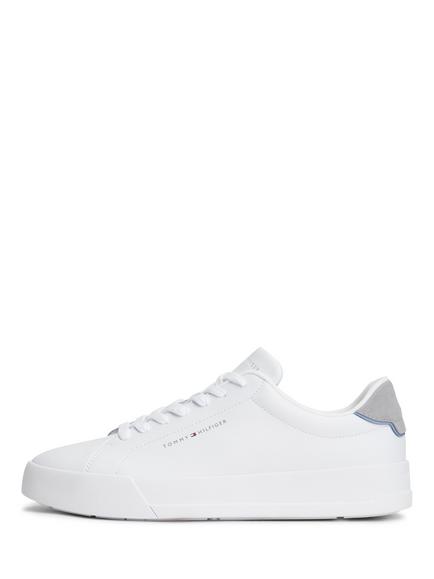 Tommy Hilfiger TH Court Core Leather Trainers, White/Grey - view 2, White/Grey