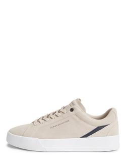 Tommy Hilfiger TH Court Prem Suede Trainers, Cream - view 2, Cream