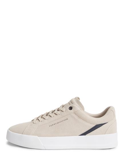 Tommy Hilfiger TH Court Prem Suede Trainers, Cream - view 2, Cream