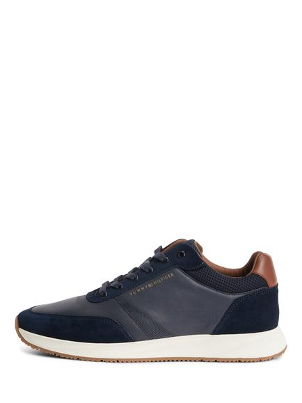 Tommy Hilfiger TH Dressy Suede and Leather Runner Trainers, Navy - view 2, Navy