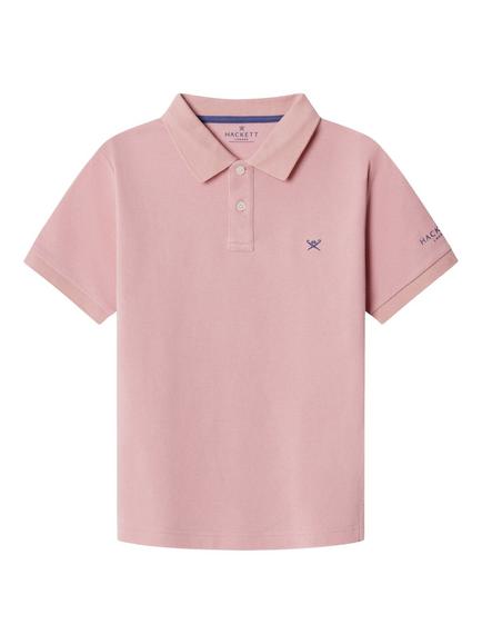 Hackett London Kids' Classic Fit Logo Polo Shirt, Washed Pink