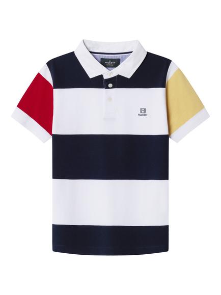 Hackett London Heritage Kids' Classic Fit H Striped Pique Rugby Shirt, Multi, Multi