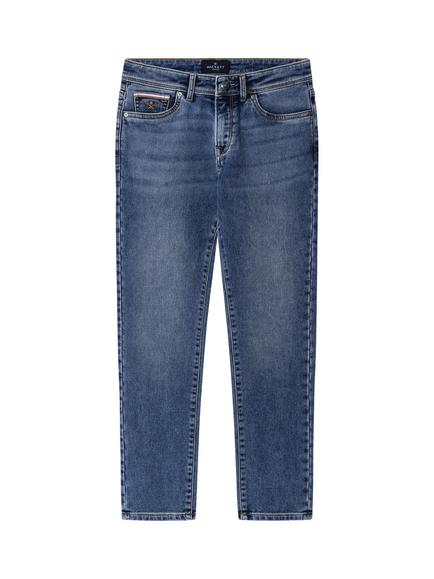 Hackett London Kids' Regular Fit 5 Pocket Vintage Wash Jeans, Denim Blue, Denim Blue